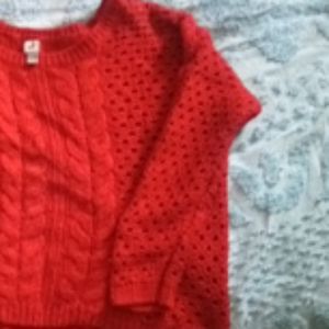 Red large hole Sweater